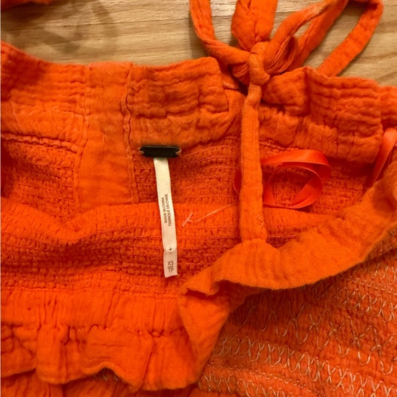 Free People Smock It To Me Women’s Embroidered Orange Elastic Tube Tank Top XS - Picture 5 of 6